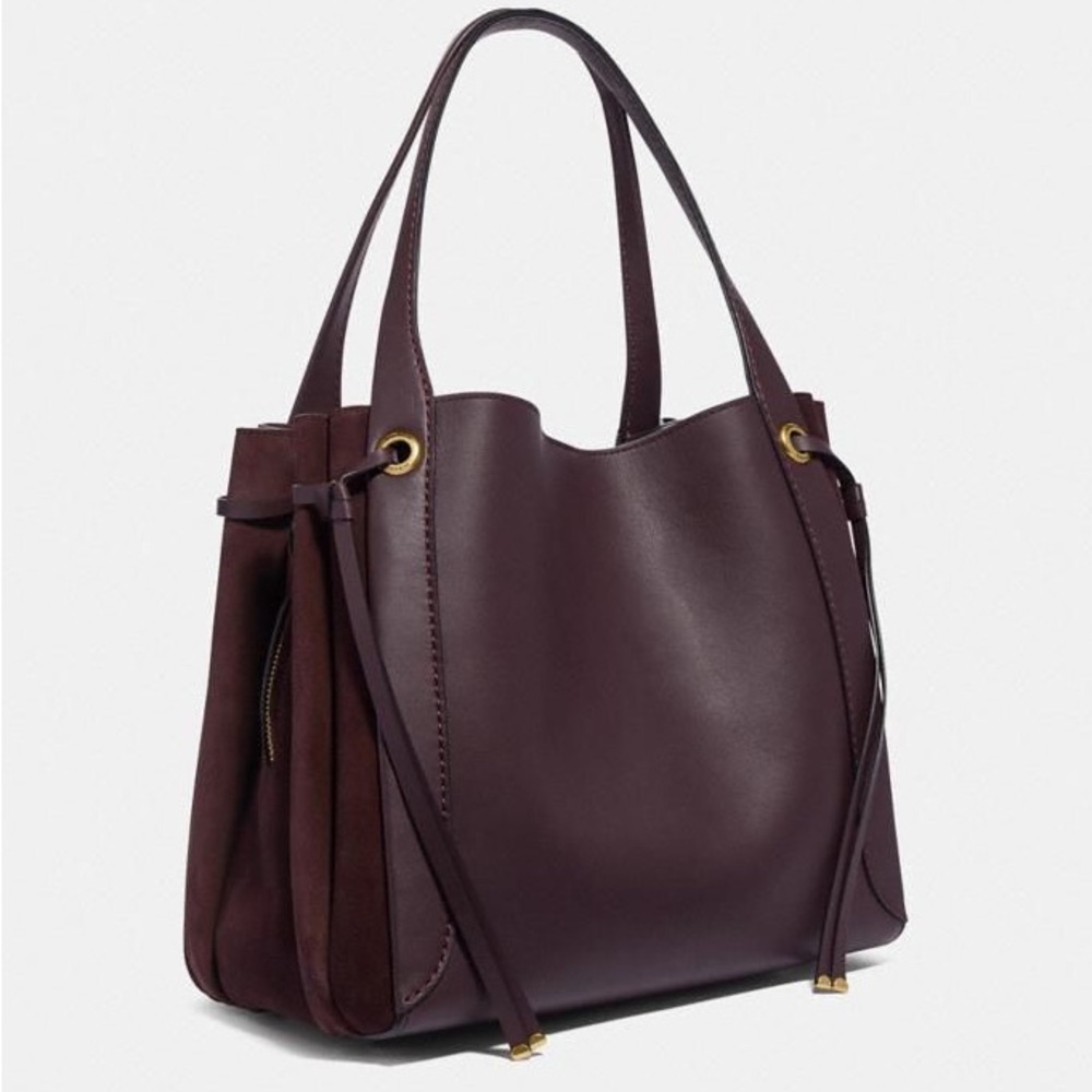 Coach Oxblood Leather and Suede Harmony Hobo Shoulder Bag with Gold Hardware